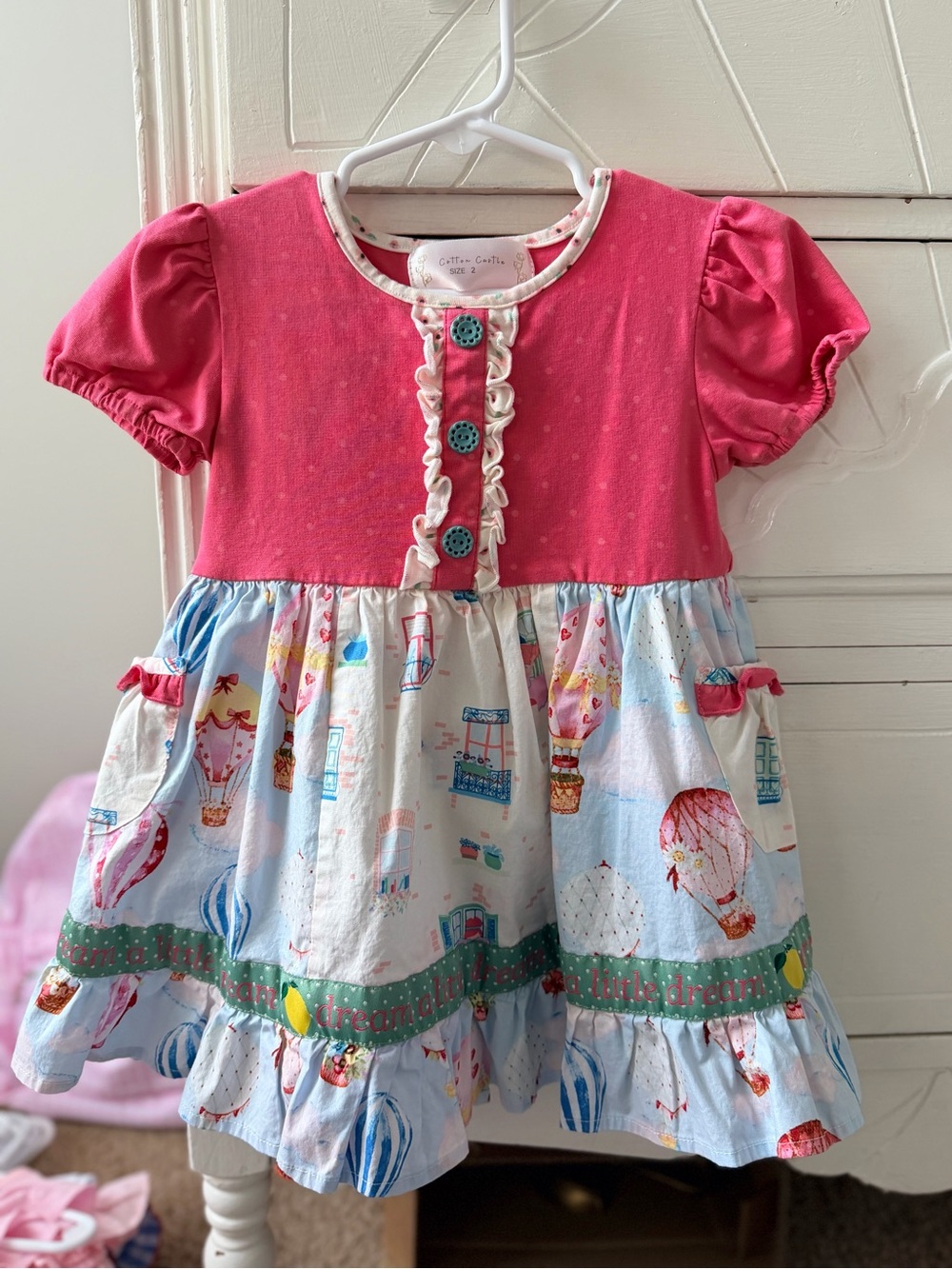Cotton Castle 2Y Pink Top with Pastel Hot Air Balloon Skirt Girls Dress